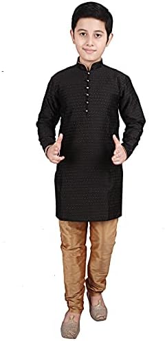 פרו-מוסר סגנון מפתח ילד של הודי בגדים מסורתי ללבוש משי קורטה סטי עבור בנים | חבילה של 1